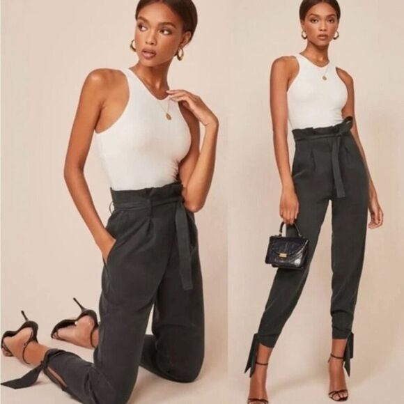 Reformation Avalon Vintage Black Ankle Tie High Waisted Trouser - Size: 10 - Picture 4 of 13